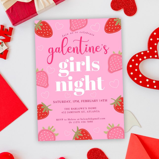 Invitación de fiesta por el Día de la Girona Rosa (Pink Fun Girly Galentine's Day Party Invitation)