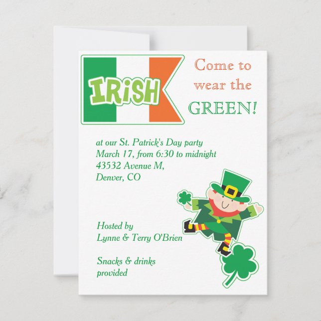 Invitación de fiesta por el Día de Leprechaun St P (Anverso)