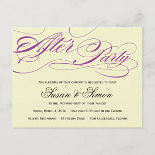 Invitación de fiesta posterior con letra elegante