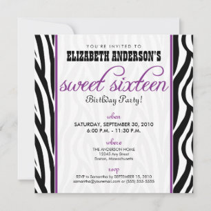 Invitación de fiesta (púrpura) de dulces de cebra