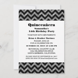 Invitación de Fiesta Purpurina de Chevron Quinceañ