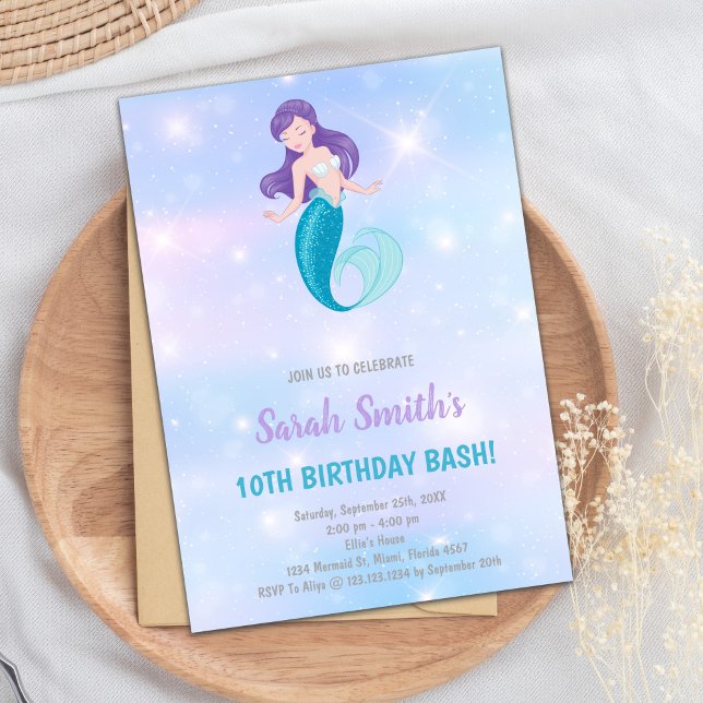 Invitación de Fiesta Purpurinoso del Océano person (Purple shine Mermaid Birthday Invitations)