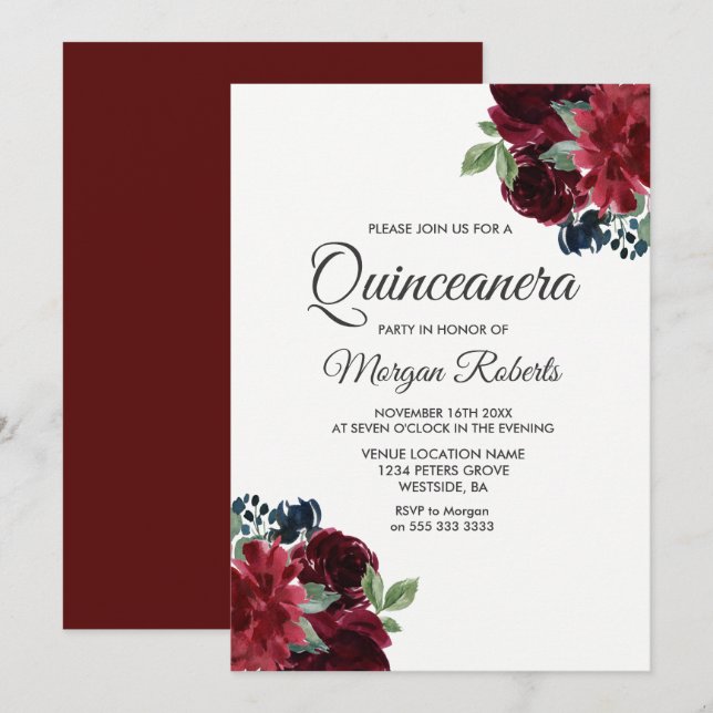 Invitación de Fiesta Quinceanera (Anverso / Reverso)
