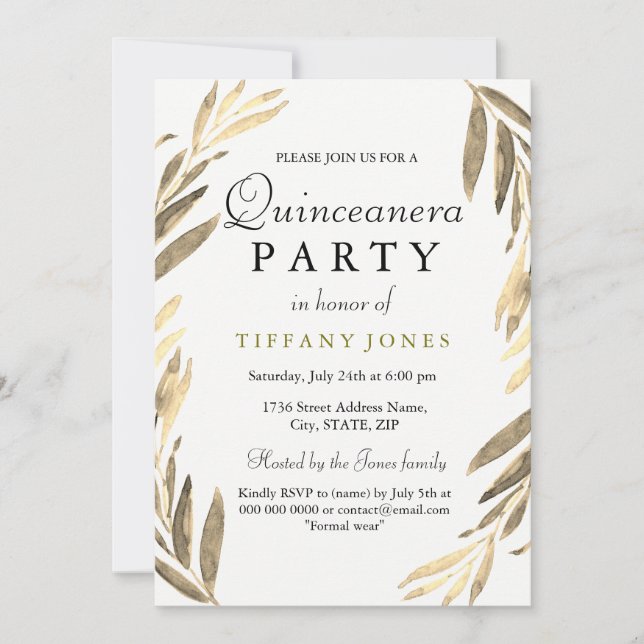 Invitación de Fiesta Quinceanera (Anverso)