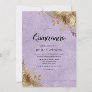 Invitación de Fiesta Quinceanera con flores morada