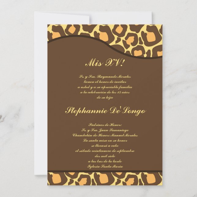 Invitación de Fiesta Quinceanera de leopardo amari (Anverso)