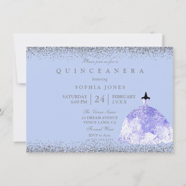 Invitación de Fiesta Quinceanera, Purpurina de col (Reverso)