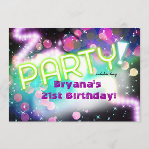 Invitación de fiesta rave en el club de brillo neó
