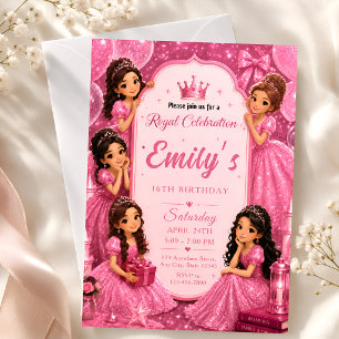 Invitación de Fiesta Real Dulces 16 con Tiara Bril