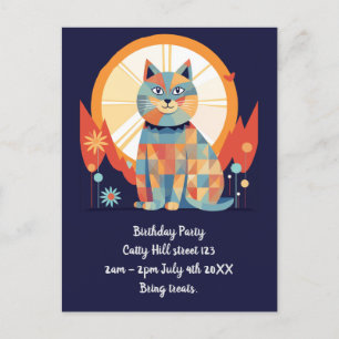 Invitación de Fiesta Retro de Gatos