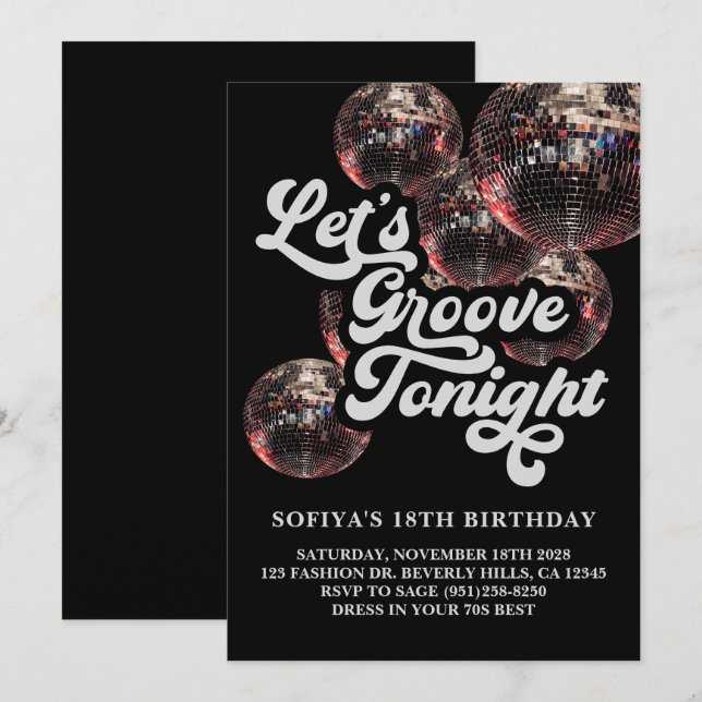 Invitación de fiesta retro disco bola años 70 groo (Anverso / Reverso)