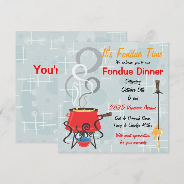 Invitación de fiesta Retro Fondue (Anverso / Reverso)