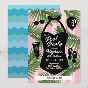 Invitación de Fiesta Retro Swimsuit Sweet 16 Pool