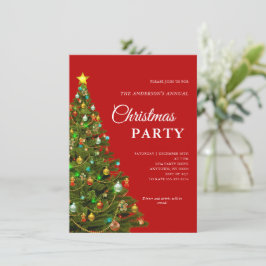 Invitación de fiesta roja de árbol de Navidad míni