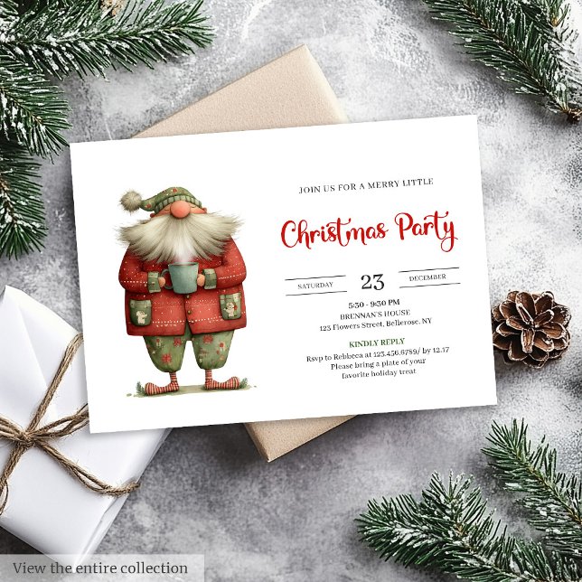 Invitación de fiesta roja y verde imprimible con h (Santa Claus Humor Printable Red Green Party Invite

)