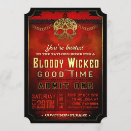 Invitación de Fiesta rojo y oro malvado de Hallowe