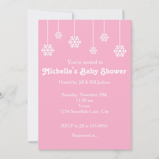 Invitación de fiesta rosa copos de nieve colgantes (Anverso)