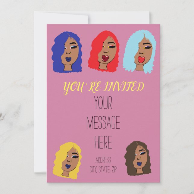 Invitación de fiesta rosa de chicas glamorosas (Anverso)