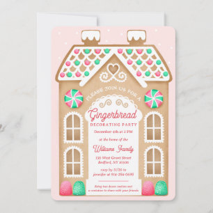 Invitación de fiesta rosa de pan de jengibre
