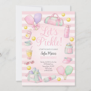 Invitación de fiesta rosa de pickleball Let's Pick