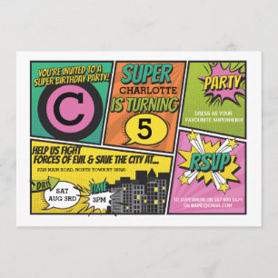 Invitación de Fiesta rosado a superhéroe de chica
