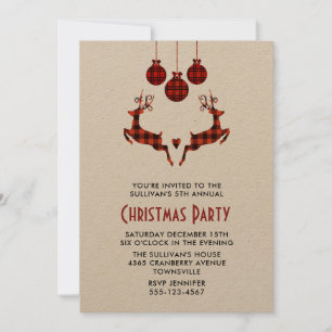 Invitación de fiesta rústica de 2 renos de Navidad