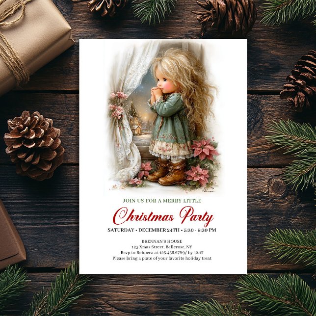 Invitación de fiesta serena de escena navideña aco (Cozy Christmas Scene Girl Serene Party Invitation

)
