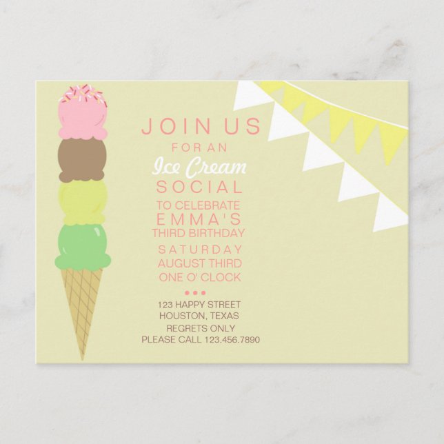 Invitación de fiesta social con crema de hielo (Anverso)