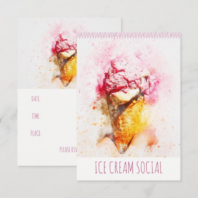 Invitación de fiesta social con crema de hielo (Anverso / Reverso)