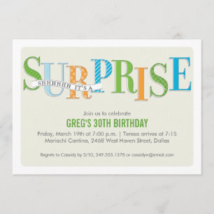 Invitación de fiesta sorpresa con patrones en verd