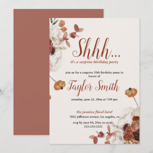 Invitación de fiesta sorpresa floral elegante púrp