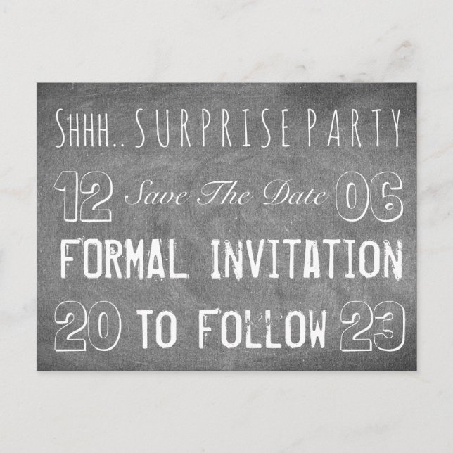 Invitación de fiesta sorpresa, guarde la fecha en  (Anverso)