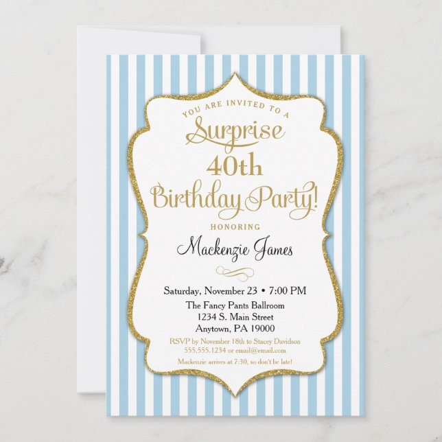 Invitación de fiesta sorpresa Luz Azul Oro Elegant (Anverso)