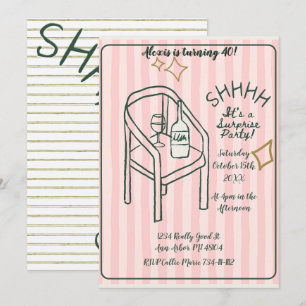 Invitación de fiesta sorpresa rayas rosadas Shhh
