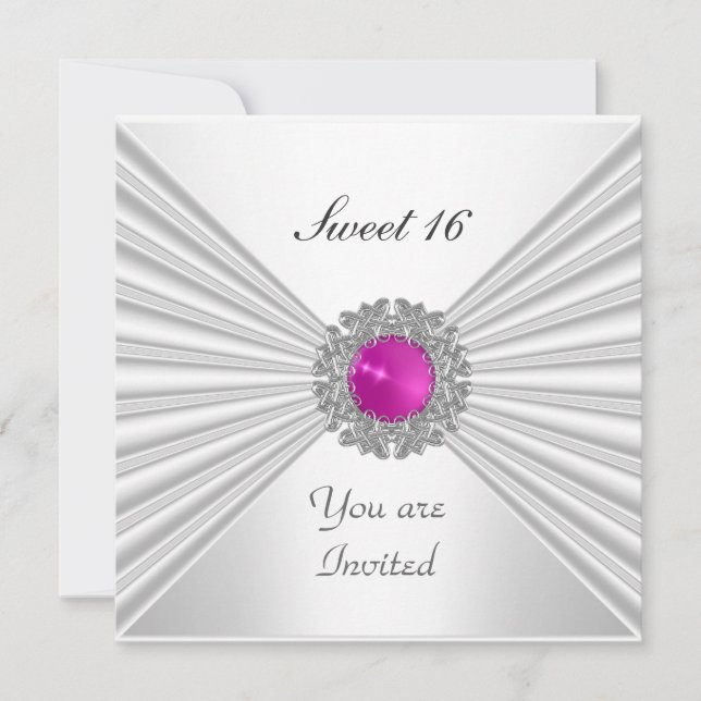 Invitación de fiesta Sweet 16 blanco rosa joya (Anverso)