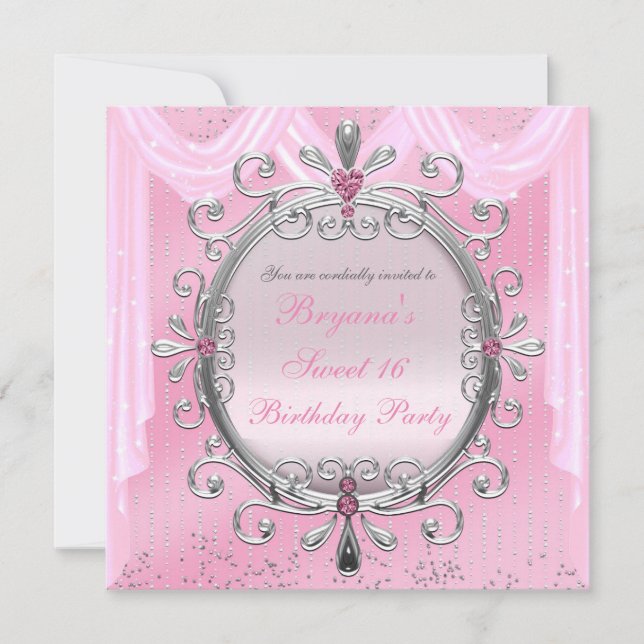 Invitación de fiesta Sweet 16 con marco elegante r (Anverso)