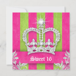 Invitación de fiesta Sweet 16 con rayas rosadas Co
