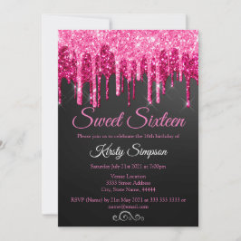 Invitación de Fiesta Sweet Sixteen Glitter Rosa Ch