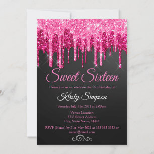 Invitación de Fiesta Sweet Sixteen Glitter Rosa Ch