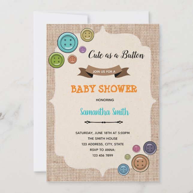 invitación de fiesta tan lindo como un botón (Anverso)