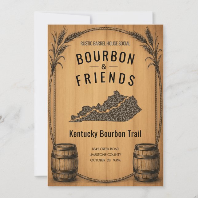 Invitación de fiesta temática de bourbon rústico d (Anverso)