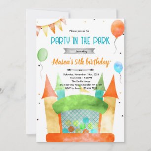 invitación de fiesta temática de casa de rebote
