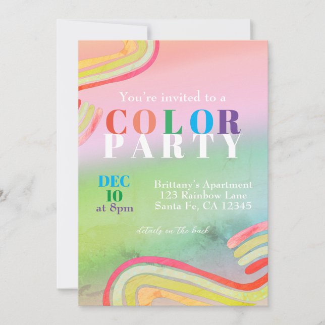 Invitación de fiesta temática de color para adulto (Anverso)
