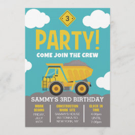 Invitación de fiesta temática de construcción para