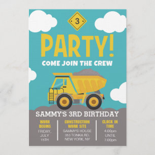 Invitación de fiesta temática de construcción para
