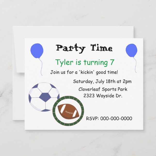 Invitación de fiesta temática de deportes (Anverso)