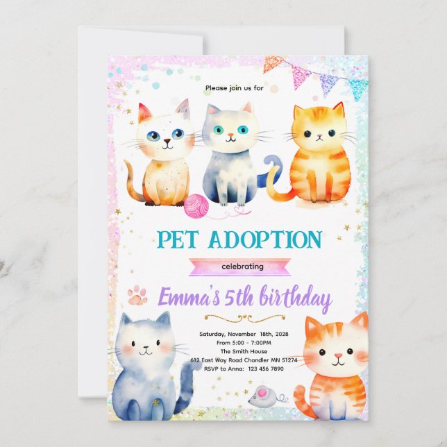 invitación de fiesta temática de gatito gato lindo (Anverso)
