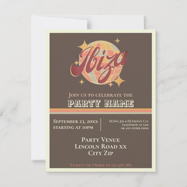 Invitación de fiesta temática de Ibiza España eivi (Anverso)