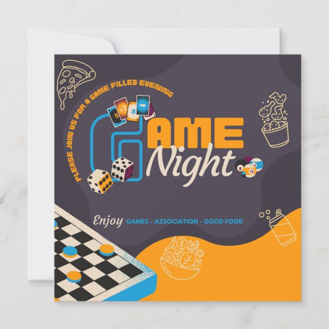 Invitación de fiesta temática de juego de mesa (Anverso)