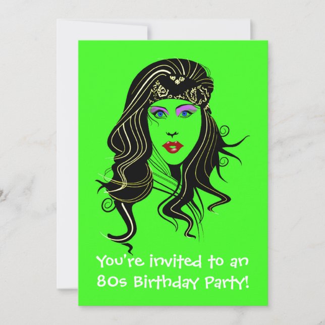 Invitación de fiesta temática de los años 80 fluor (Anverso)